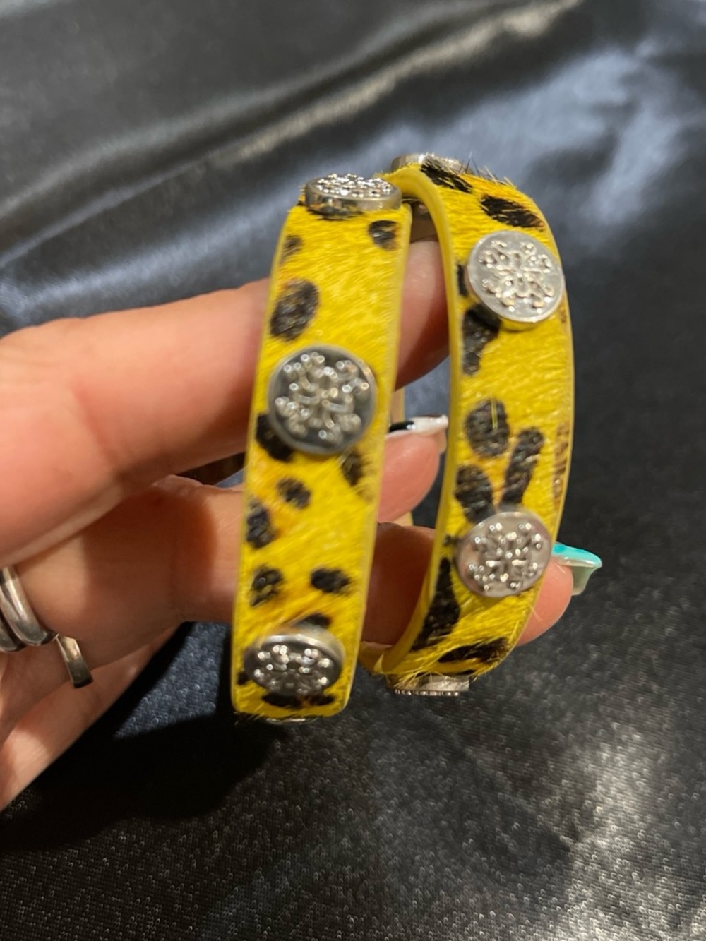 Rustic Cuff Yellow Leopard Print Studded Cuff Bracelets
